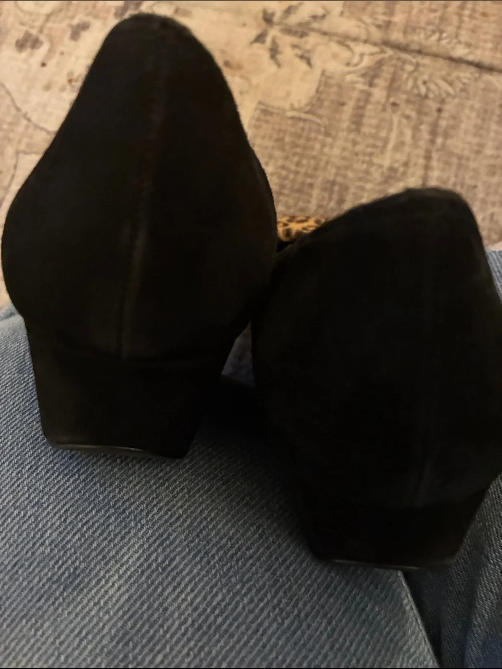 Joan & David Vintage Black Suede Wedge Pumps with Calf Hair Leopard Accent 8